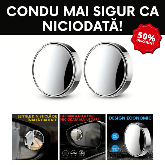 Set 2 Oglinzi unghi mort cu reglaj 360°, auto-adezive, diametru 48 mm